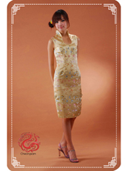 Golden buetterfly U neck qipao SMS42