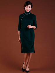 Dark green wool cheongsam 