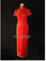 Red pure silk cheongsam dress scs77
