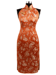 Orange birds halter cheongsam dress SCT221