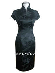 Black plum silk short dress SCT138