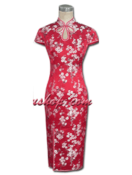 Red plum silk cheongsam gown SCT87