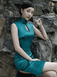 Malachite blue short cheongsam