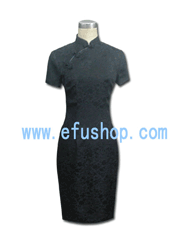 Black dragon silk short sleeves cheongsam dress SCM12