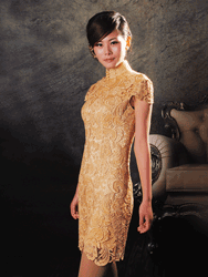 Golden lace cheongsam dress SCL10