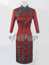 Red silk brocade cheongsam dress with red topSCT264 