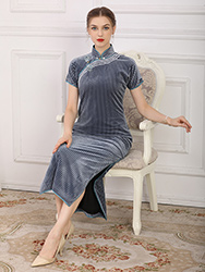 Silver velvet long cheongsam dress