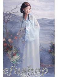 light blue chiffon with phoenix tail brocade Chinese hanfu dress ohf024