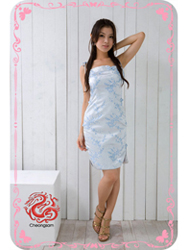 Light blue plum brocade spasghetti straps dress SMS49