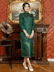 Dark green brocade cheongsam