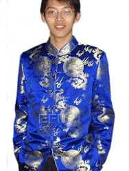 Royal blue with golden dragon silk men's jacket CCM39