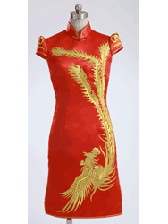 Red silk brocade with golden phoenix dress WDH45