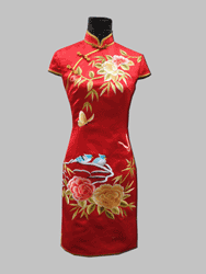 Red silk brocade capped qipao dress SQE168