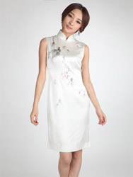 Ivory silk painted qipao dress SQH46