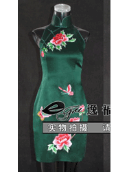 Dark green silk with embroidery cheongsam dress SQE150