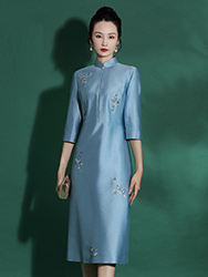 Custom-made blue Mom's cheongsam dress