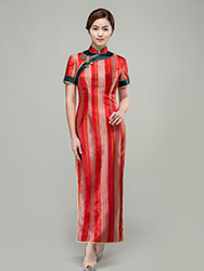 Red satin strip cheongsam dress