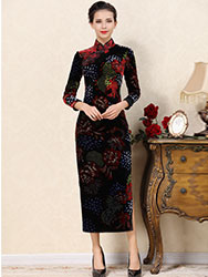 Black velvet cheongsam dress 