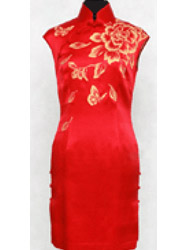 Red silk painted cheongsam dress SQH42