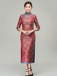 Lucky-cloudy patterns long cheongsam dress