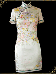 White with colorful silk cheongsam dress SCS90