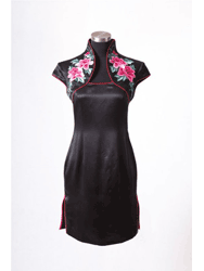 Black silk with embroidery cheongsam dress SQE162
