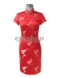 Red with golden dragon and phoenix silk brocade dress SCT71