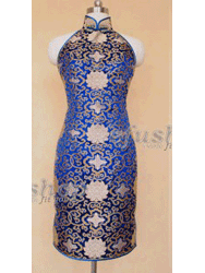 sapphire blue rich flower cheongsam dress SCT190
