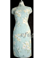 light green pure silk Chinese cheonsgam dress scs67