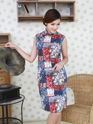 Blue colorful cotton cheongsam