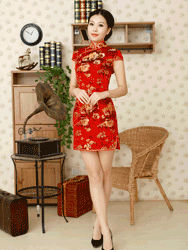 Sexy Red thigh-length short qipao dress