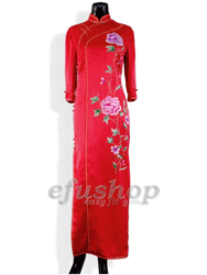 Red silk medium sleeves embroidery cheongsam dress SQE123