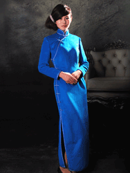 Lake blue wollen long cheongsam