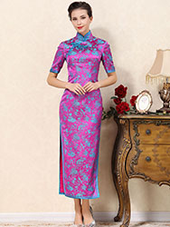 Magenta long cheongsam dress