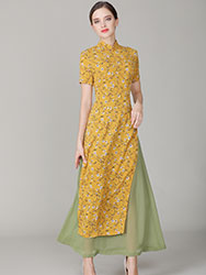 Yellow chiffon Ao dai Qipao dress