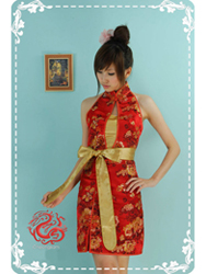 Red peony halter qipao 