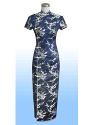 Dark blue plum silk brocade dress SCT62