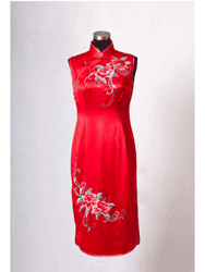 Red silk with peony embroidery qipao SQE190