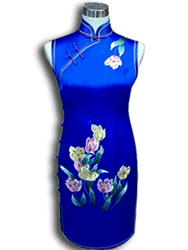 Royal blue silk with embroidery cheongsam