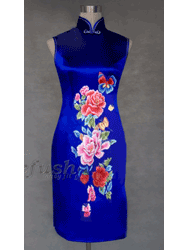 Royal blue with peony embroidery cheongsam dress SQE139