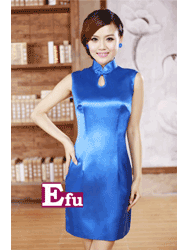  Ice satin short cheongsam,blue