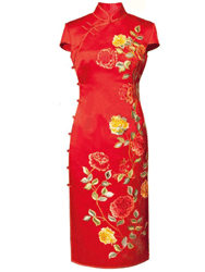 Red silk brocade with peony embroidery cheongsam dress SQE30