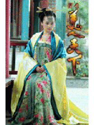 Yellow with green satin hanfu dress.OHF49